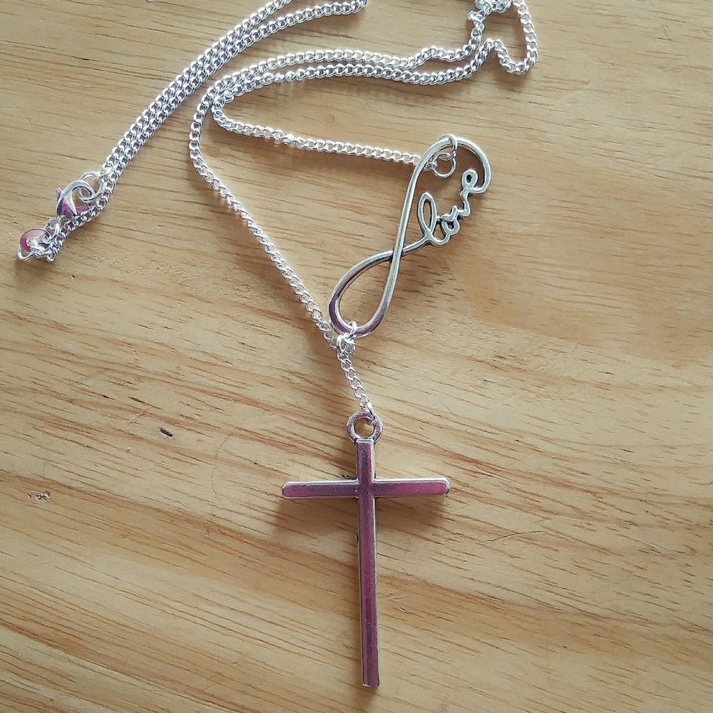 New Sterling Silver Plated Infinity Cross Necklace